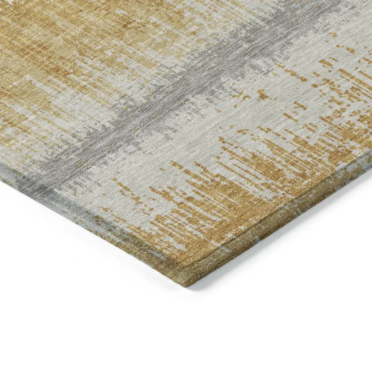 3' X 5' Gold Copper And Gray Striped Washable Indoor Outdoor Area Rug