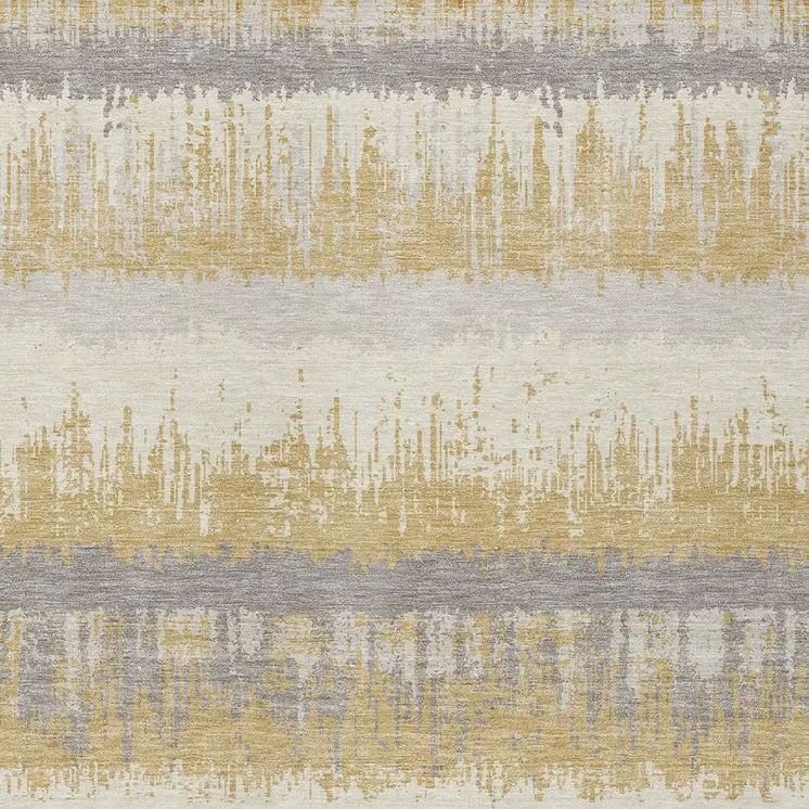 3' X 5' Gold Copper And Gray Striped Washable Indoor Outdoor Area Rug