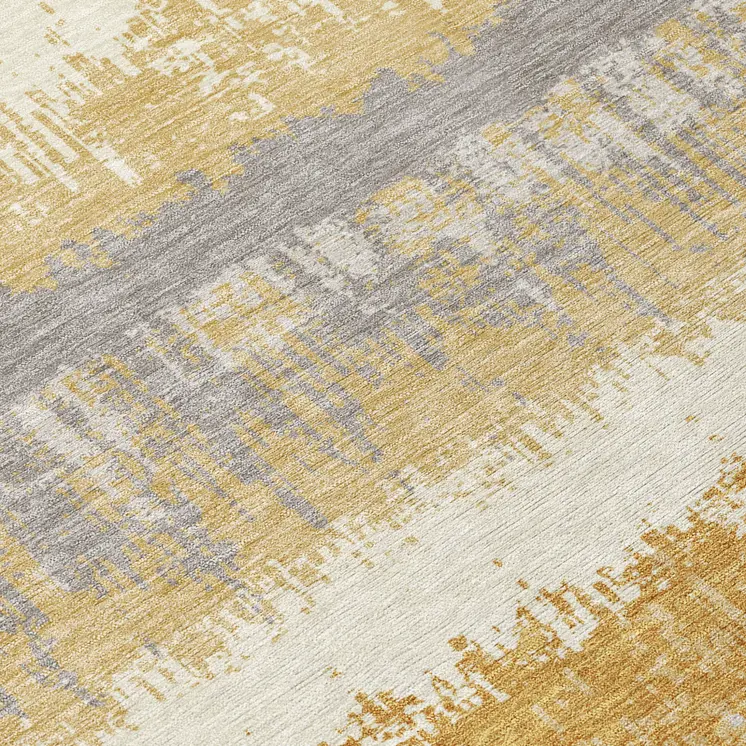 3' X 5' Gold Copper And Gray Striped Washable Indoor Outdoor Area Rug