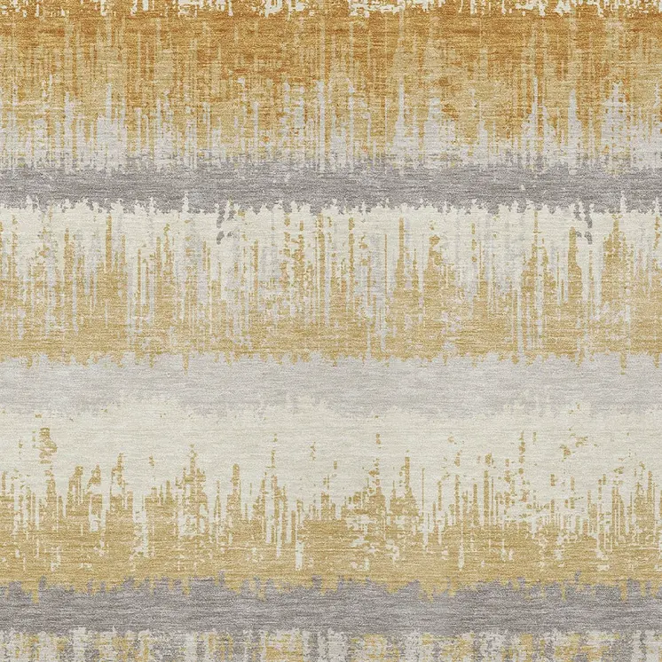 8' X 10' Gold Copper And Gray Striped Washable Indoor Outdoor Area Rug