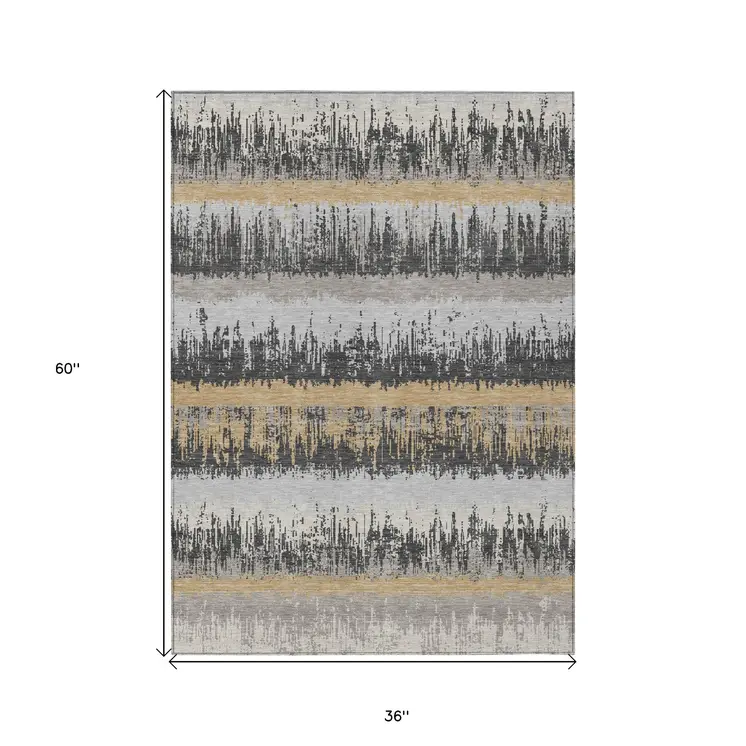 3' X 5' Gray Brown And Beige Striped Washable Indoor Outdoor Area Rug