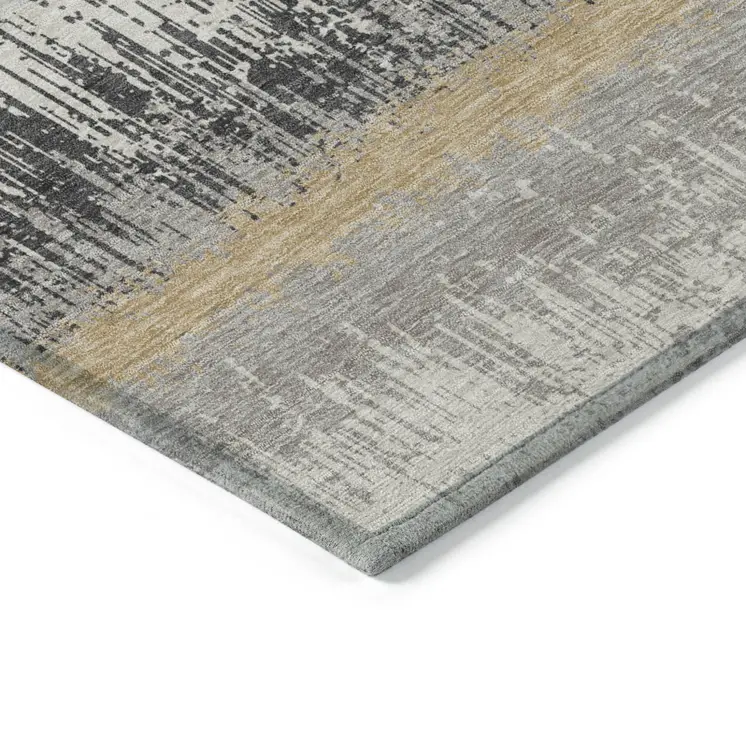 3' X 5' Gray Brown And Beige Striped Washable Indoor Outdoor Area Rug