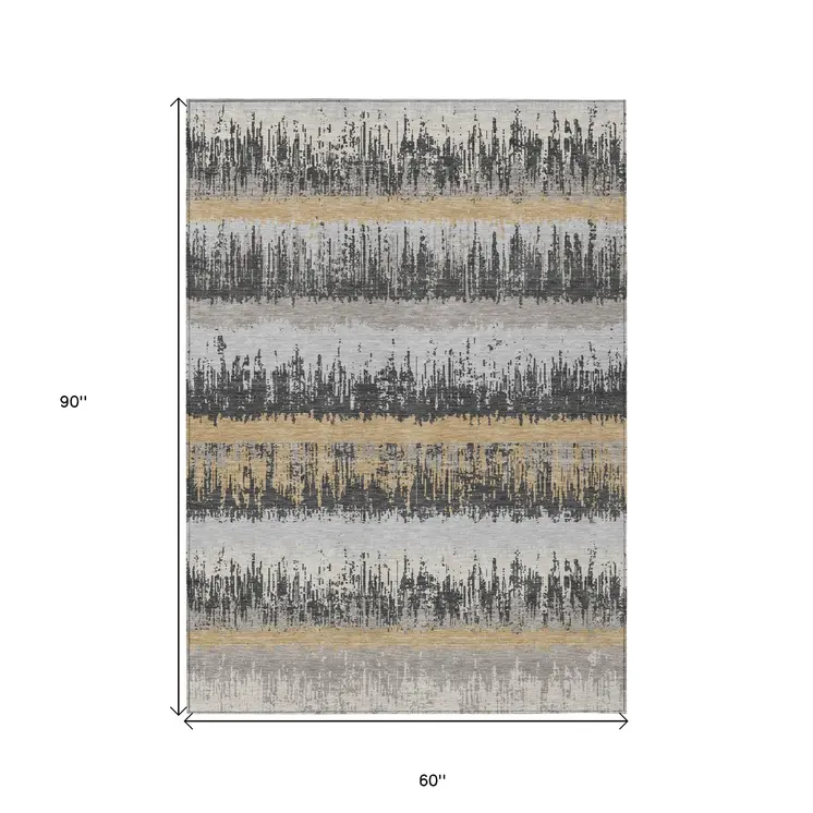 5' X 8' Gray Brown And Beige Striped Washable Indoor Outdoor Area Rug