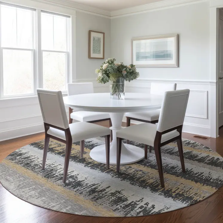 8' Gray Brown And Beige Round Striped Washable Indoor Outdoor Area Rug