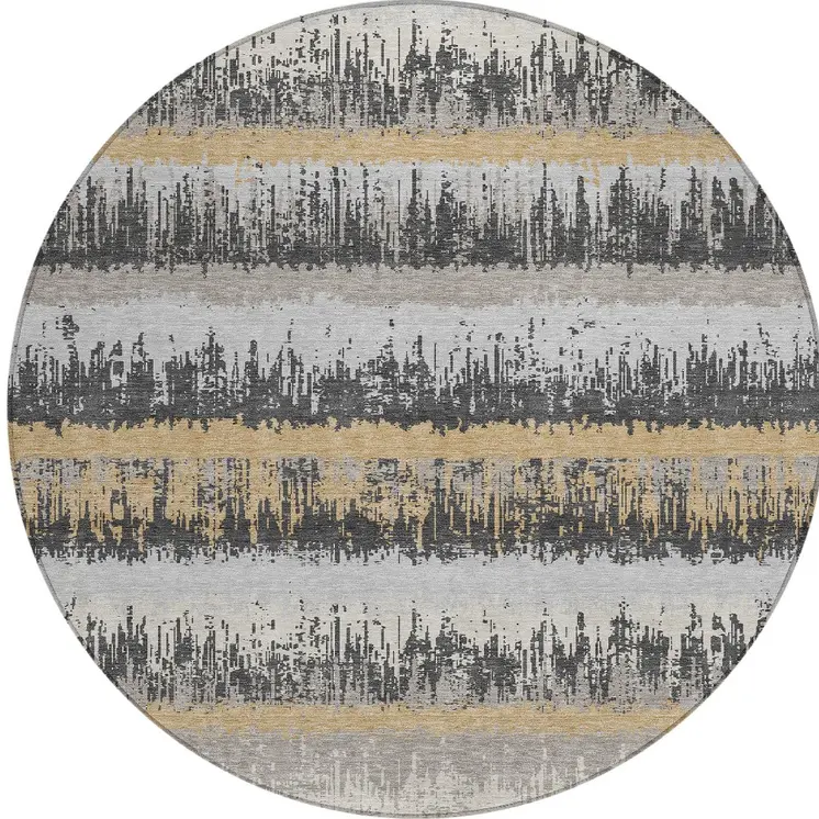8' Gray Brown And Beige Round Striped Washable Indoor Outdoor Area Rug