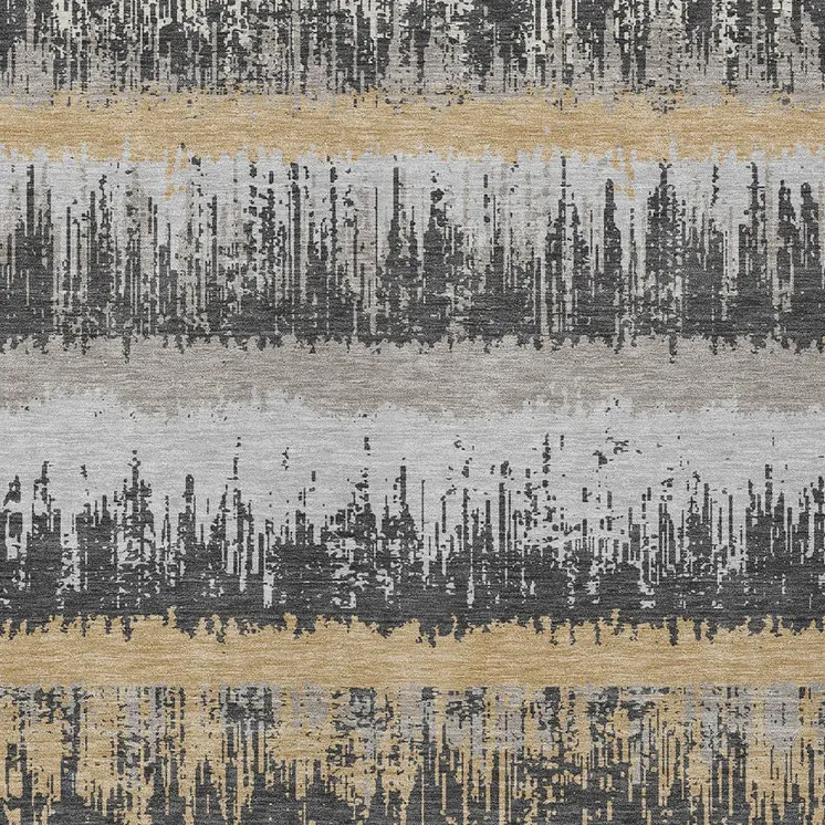 8' X 10' Gray Brown And Beige Striped Washable Indoor Outdoor Area Rug