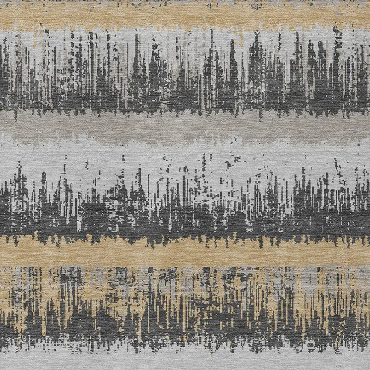 9' X 12' Gray Brown And Beige Striped Washable Indoor Outdoor Area Rug