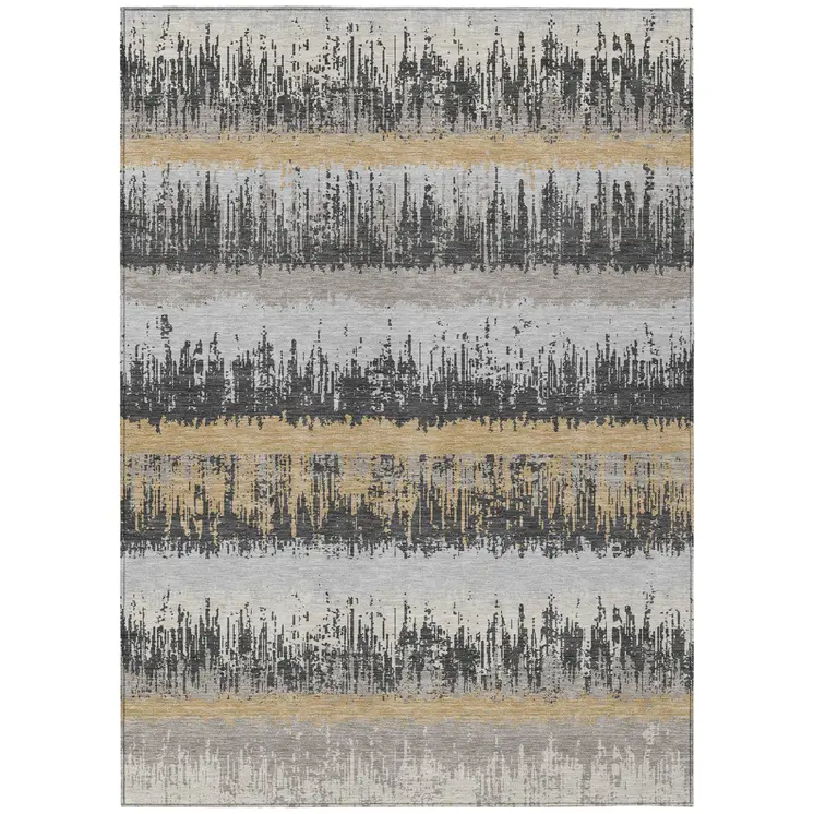 10' X 14' Gray Brown And Beige Striped Washable Indoor Outdoor Area Rug
