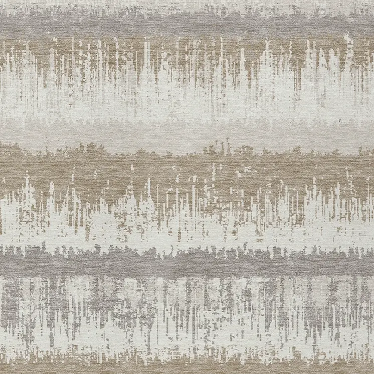 5' X 8' Ivory Gray And Beige Striped Washable Indoor Outdoor Area Rug