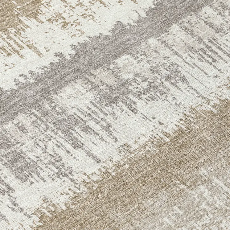 8' Ivory Gray And Beige Round Striped Washable Indoor Outdoor Area Rug