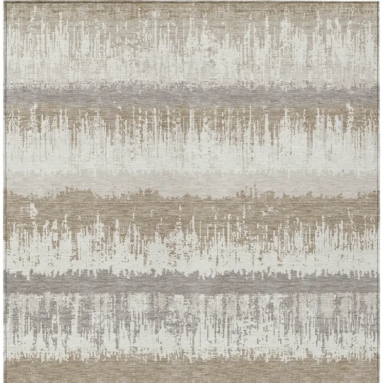 8' X 10' Ivory Gray And Beige Striped Washable Indoor Outdoor Area Rug