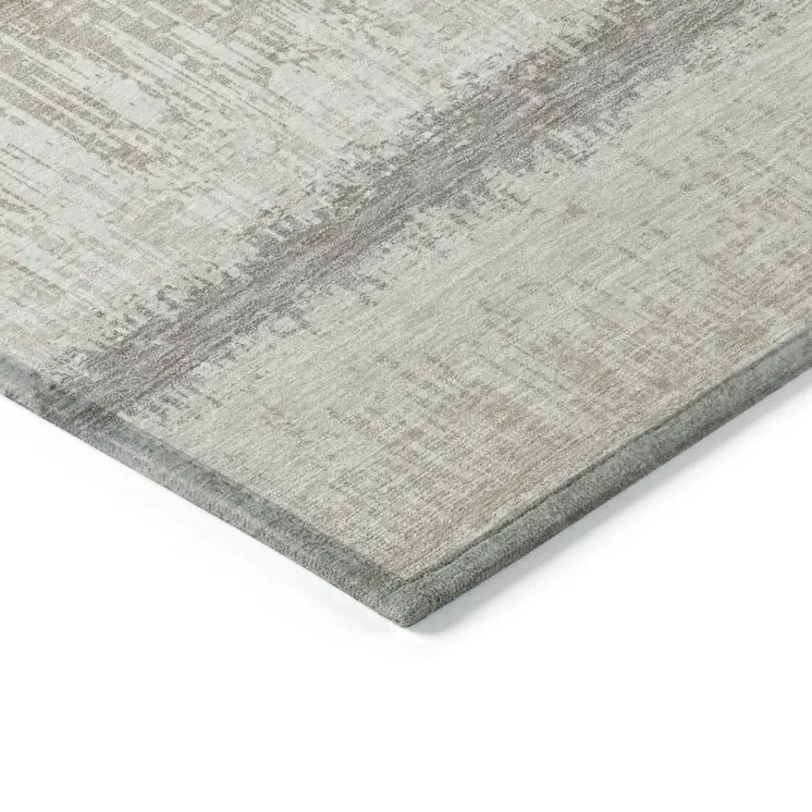 9' X 12' Ivory Gray And Beige Striped Washable Indoor Outdoor Area Rug