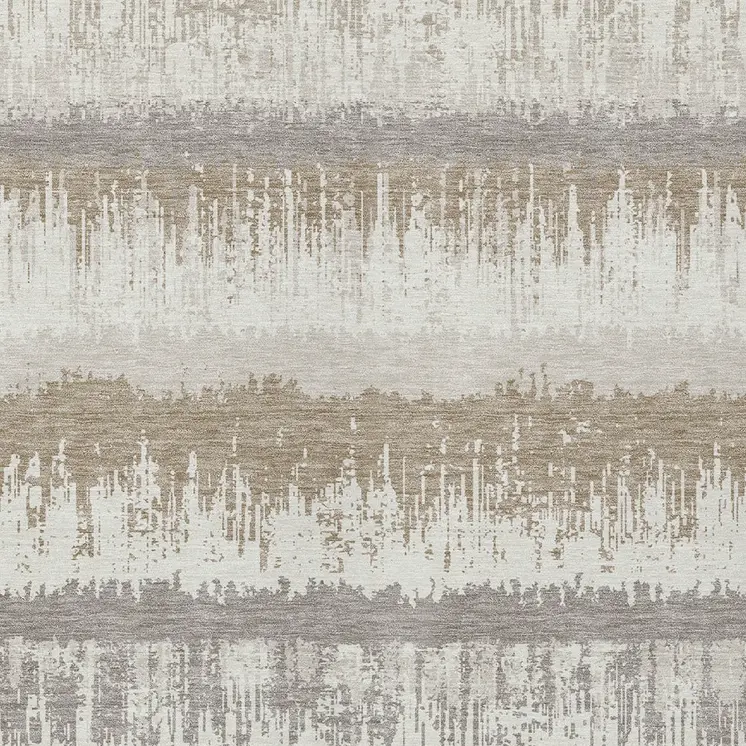 9' X 12' Ivory Gray And Beige Striped Washable Indoor Outdoor Area Rug