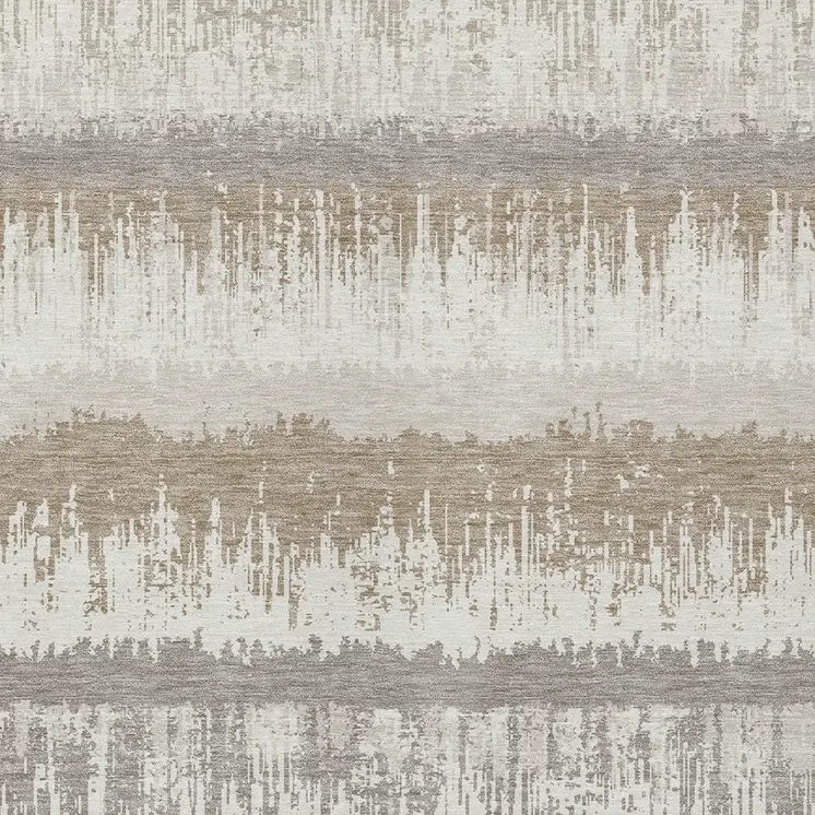 10' X 14' Ivory Gray And Beige Striped Washable Indoor Outdoor Area Rug