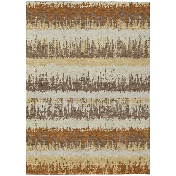 3' X 5' Brown Beige And Ivory Striped Washable Indoor Outdoor Area Rug