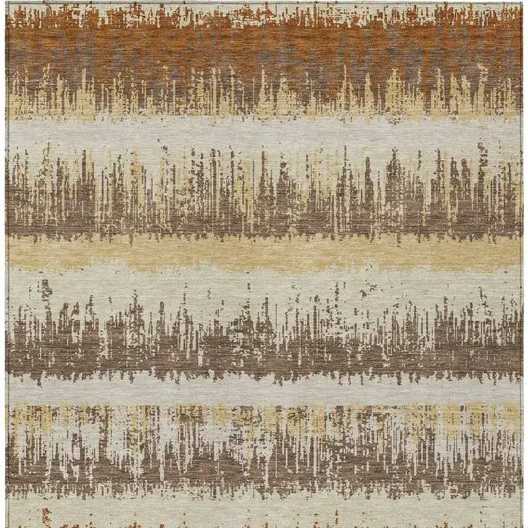 3' X 5' Brown Beige And Ivory Striped Washable Indoor Outdoor Area Rug