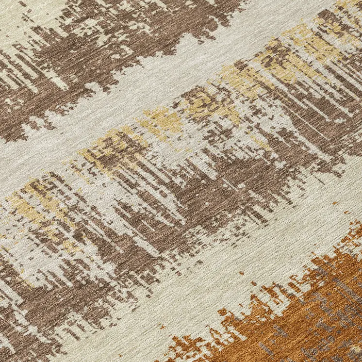 8' Brown Beige And Ivory Round Striped Washable Indoor Outdoor Area Rug