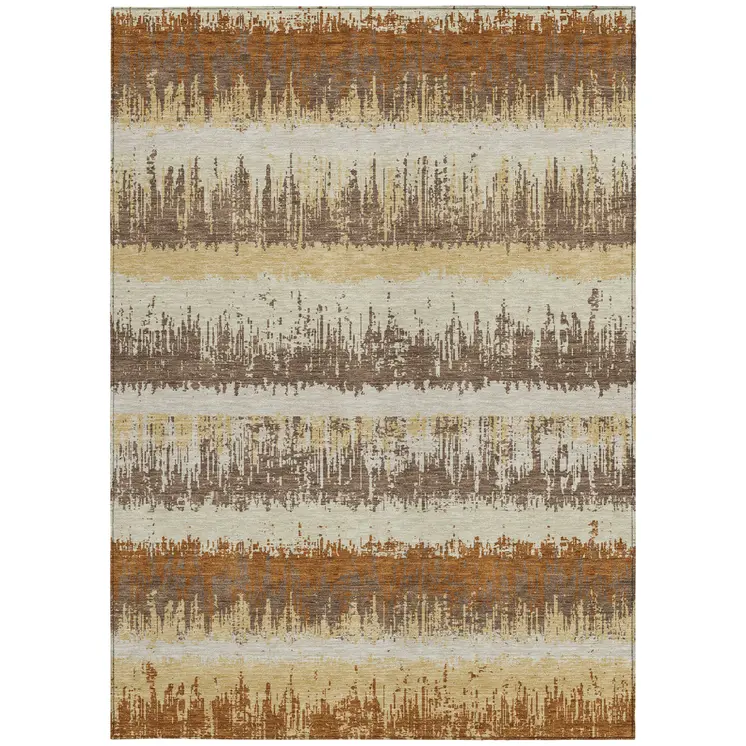 8' X 10' Brown Beige And Ivory Striped Washable Indoor Outdoor Area Rug