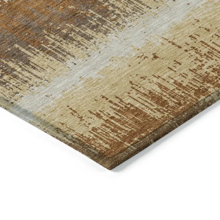 8' X 10' Brown Beige And Ivory Striped Washable Indoor Outdoor Area Rug