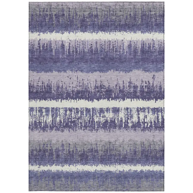 3' X 5' Purple And Ivory Striped Washable Indoor Outdoor Area Rug
