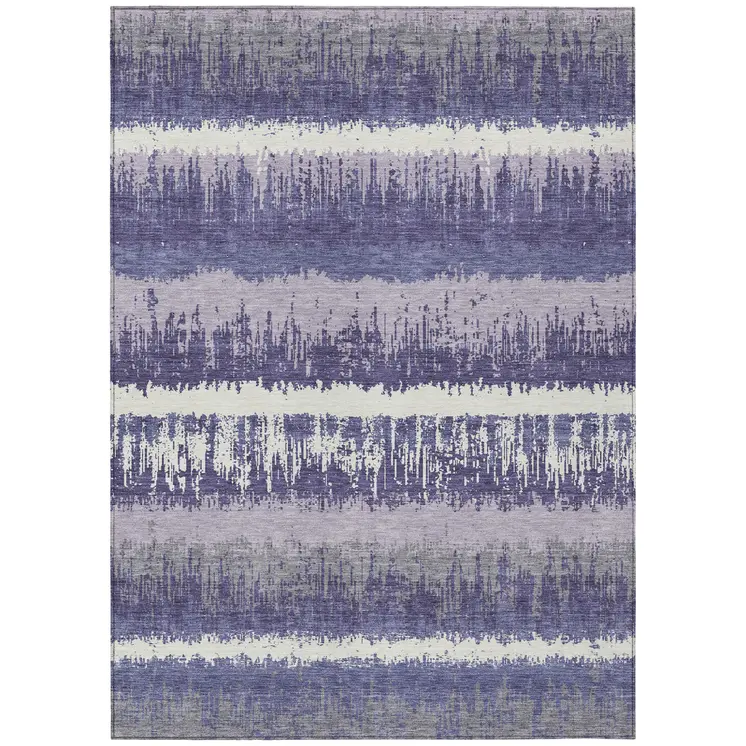 5' X 8' Purple And Ivory Striped Washable Indoor Outdoor Area Rug