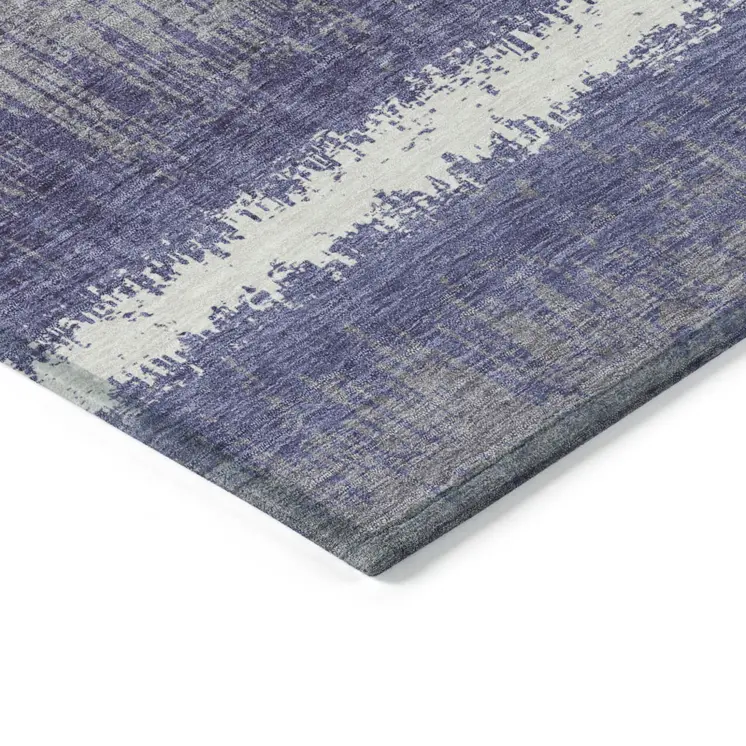 5' X 8' Purple And Ivory Striped Washable Indoor Outdoor Area Rug