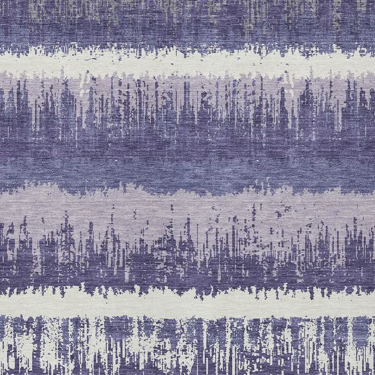 8' X 10' Purple And Ivory Striped Washable Indoor Outdoor Area Rug