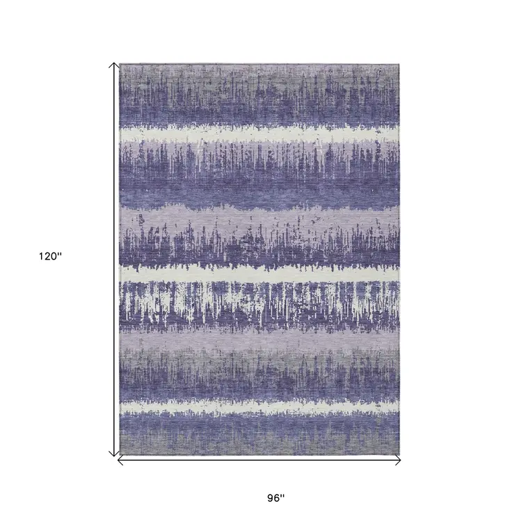 8' X 10' Purple And Ivory Striped Washable Indoor Outdoor Area Rug