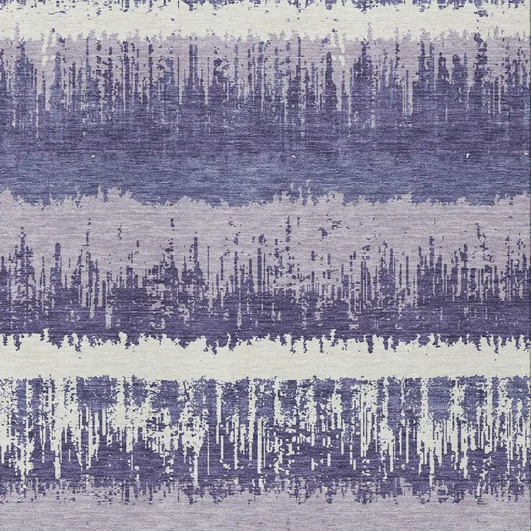 9' X 12' Purple And Ivory Striped Washable Indoor Outdoor Area Rug
