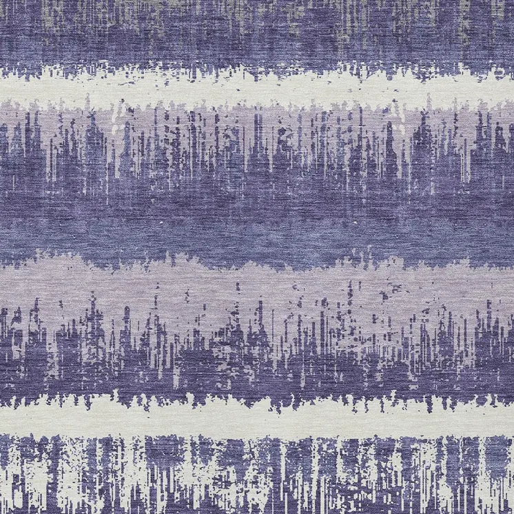 10' X 14' Purple And Ivory Striped Washable Indoor Outdoor Area Rug