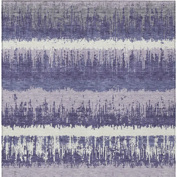 10' X 14' Purple And Ivory Striped Washable Indoor Outdoor Area Rug