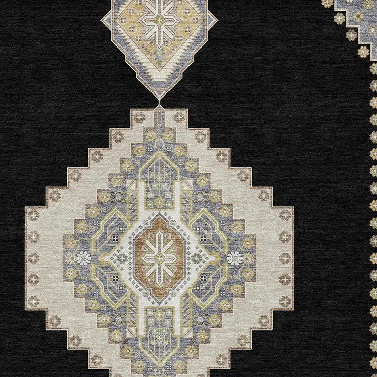 3' X 5' Black Gold And Gray Oriental Washable Indoor Outdoor Area Rug
