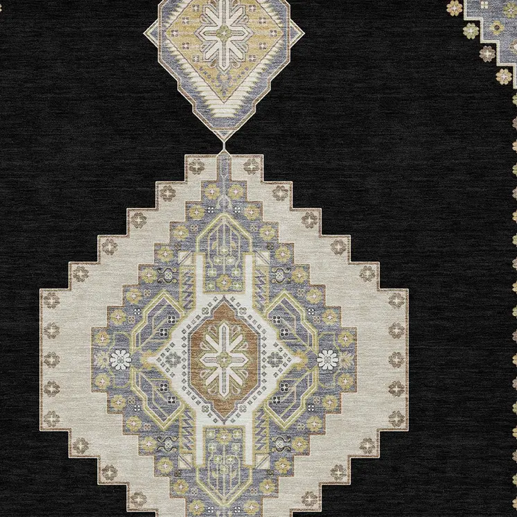 5' X 8' Black Gold And Gray Oriental Washable Indoor Outdoor Area Rug