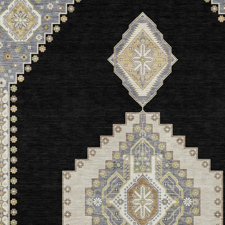 8' X 10' Black Gold And Gray Oriental Washable Indoor Outdoor Area Rug