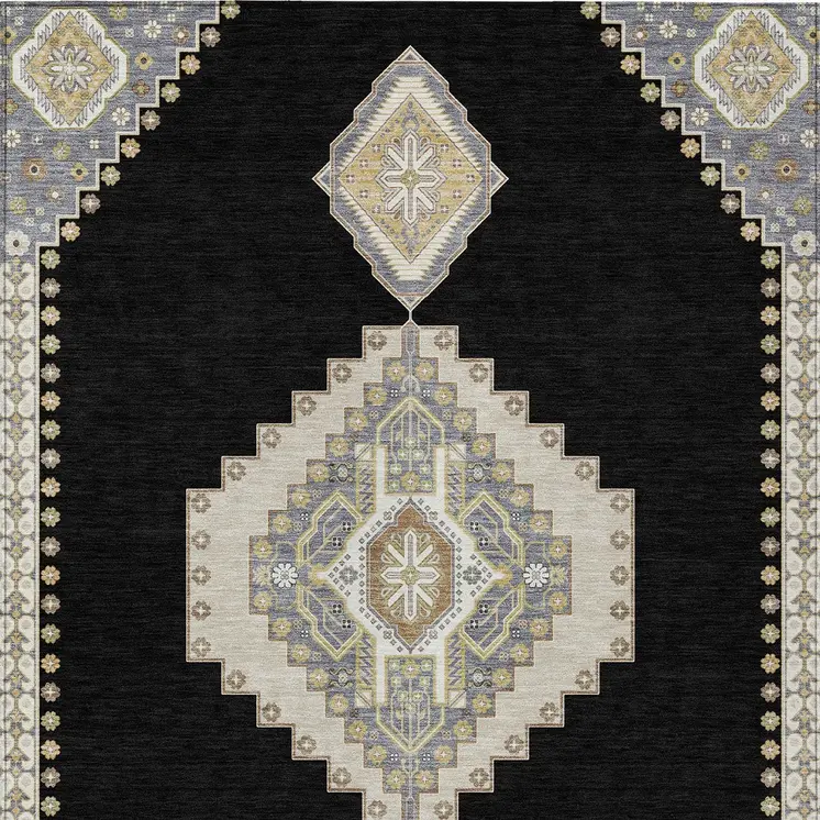 9' X 12' Black Gold And Gray Oriental Washable Indoor Outdoor Area Rug