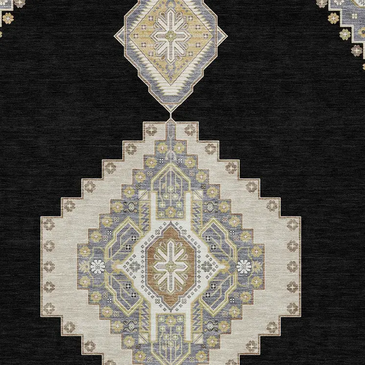 9' X 12' Black Gold And Gray Oriental Washable Indoor Outdoor Area Rug