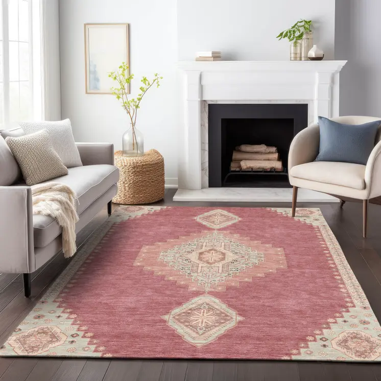 3' X 5' Blush Gray And Beige Oriental Washable Indoor Outdoor Area Rug