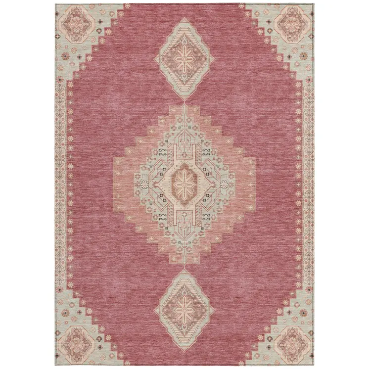 5' X 8' Blush Gray And Beige Oriental Washable Indoor Outdoor Area Rug