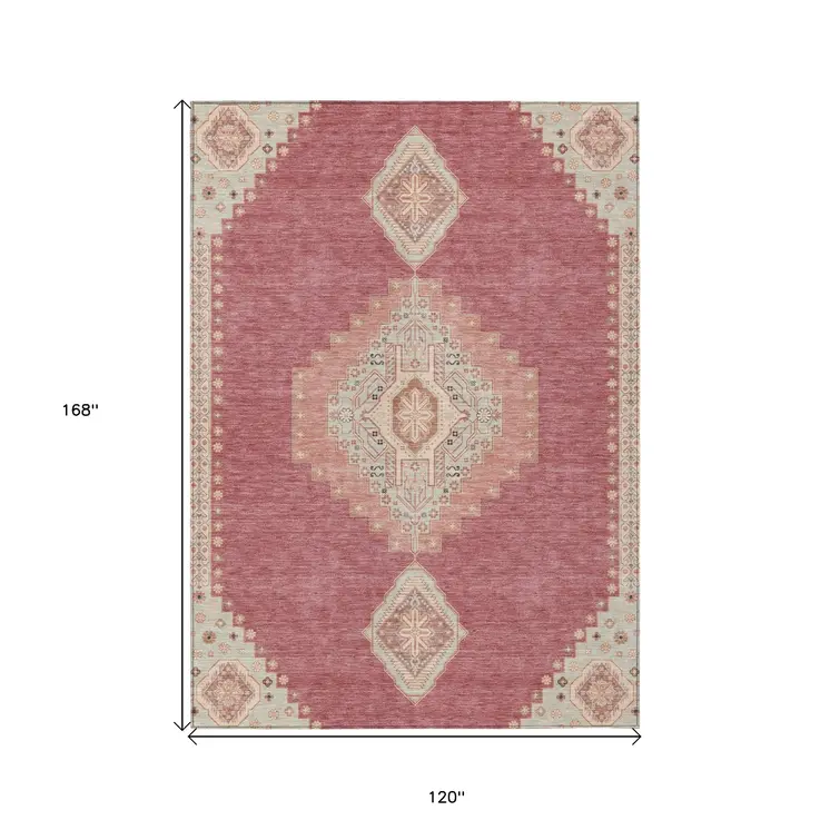 10' X 14' Blush Gray And Beige Oriental Washable Indoor Outdoor Area Rug