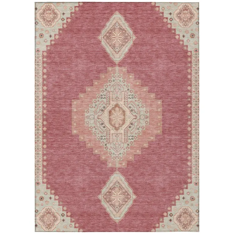 10' X 14' Blush Gray And Beige Oriental Washable Indoor Outdoor Area Rug