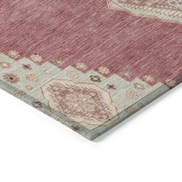 10' X 14' Blush Gray And Beige Oriental Washable Indoor Outdoor Area Rug