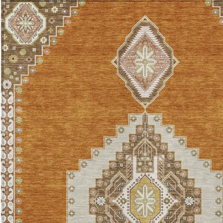 8' X 10' Copper Brown And Ivory Oriental Washable Indoor Outdoor Area Rug