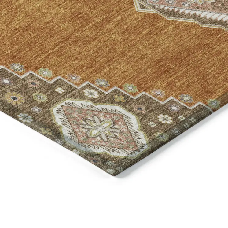 8' X 10' Copper Brown And Ivory Oriental Washable Indoor Outdoor Area Rug