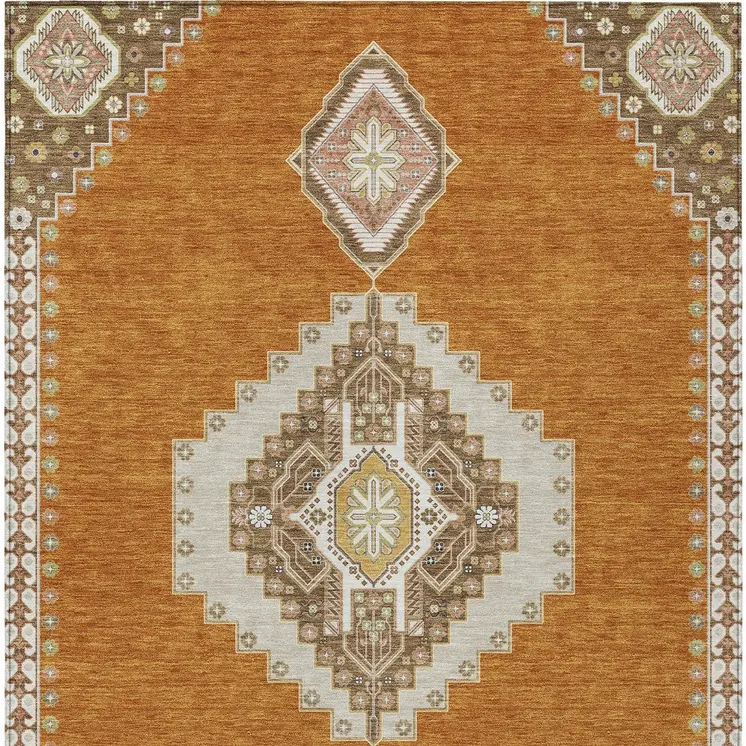 8' X 10' Copper Brown And Ivory Oriental Washable Indoor Outdoor Area Rug