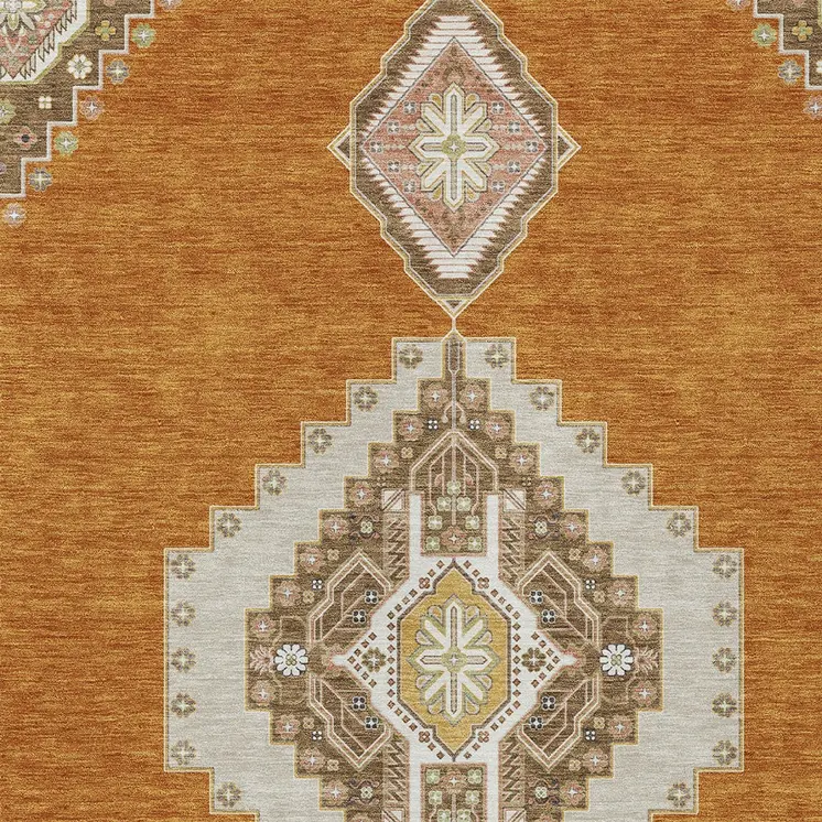 9' X 12' Copper Brown And Ivory Oriental Washable Indoor Outdoor Area Rug