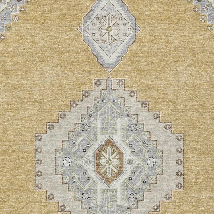9' X 12' Gold Gray And Ivory Oriental Washable Indoor Outdoor Area Rug