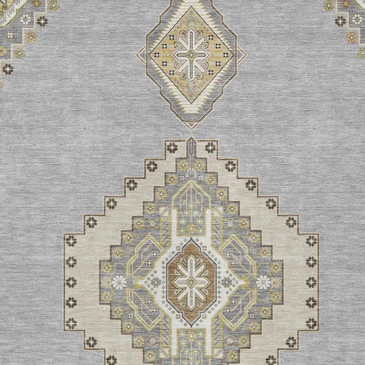 3' X 5' Gray Beige And Ivory Oriental Washable Indoor Outdoor Area Rug