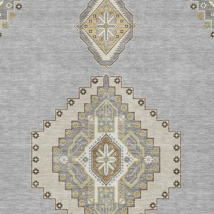 5' X 8' Gray Beige And Ivory Oriental Washable Indoor Outdoor Area Rug