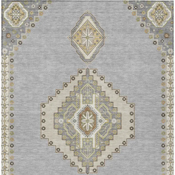 8' X 10' Gray Beige And Ivory Oriental Washable Indoor Outdoor Area Rug