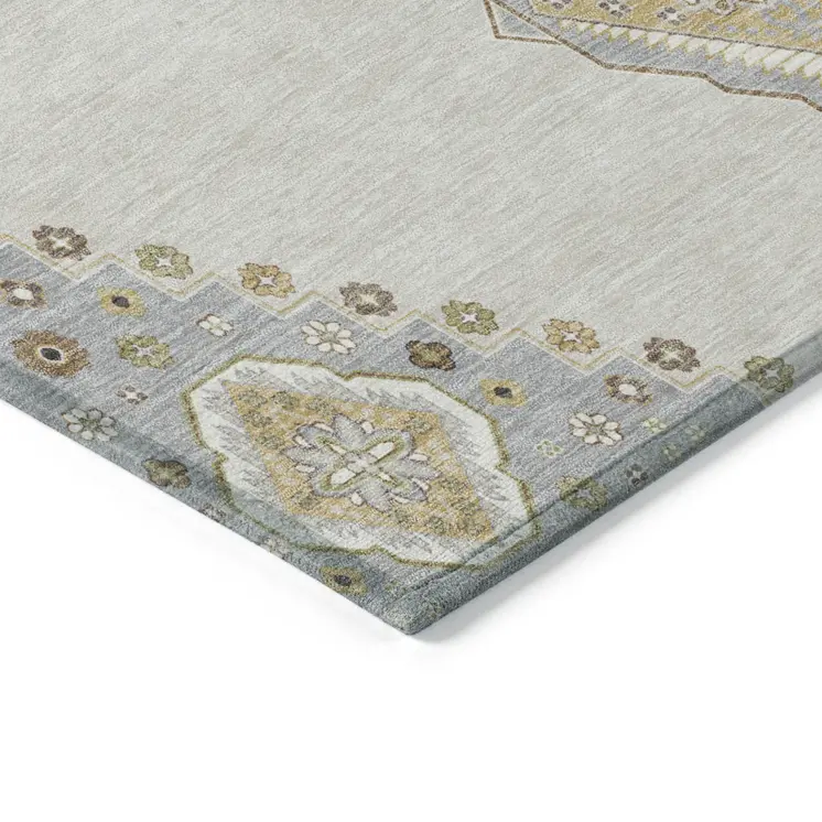 3' X 5' Ivory Gray And Brown Oriental Washable Indoor Outdoor Area Rug